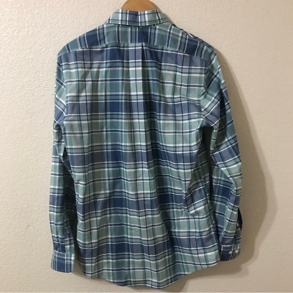 Brooks Brothers Milano Button Down Supima Cotton Plaid Blue Green Shirt Medium - Picture 4 of 6